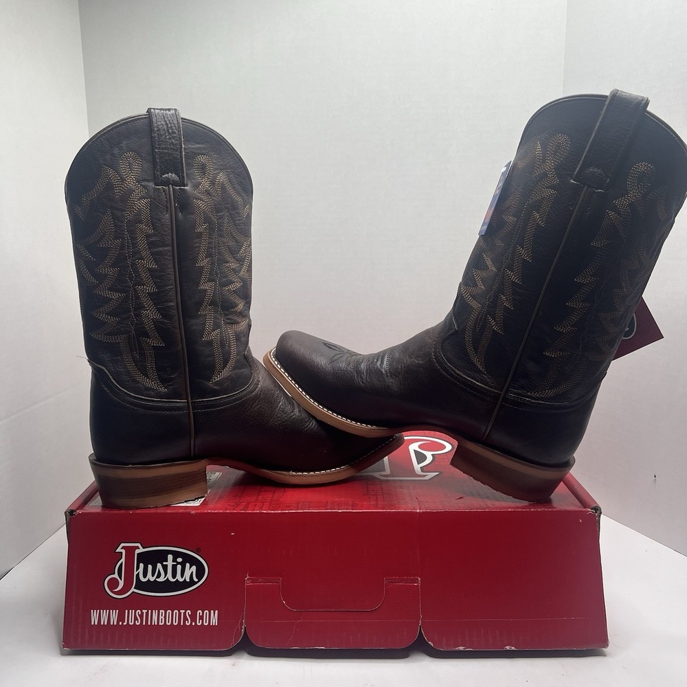 Justin Mens Size 11.5 D Andrews Espresso Brown Leather Western Boots NIB CJ2015